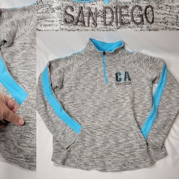 M SAN DIEGO CA CALIFORNIA blue gray black zip sweater sweatshirt w/ front pocket - Picture 1 of 13